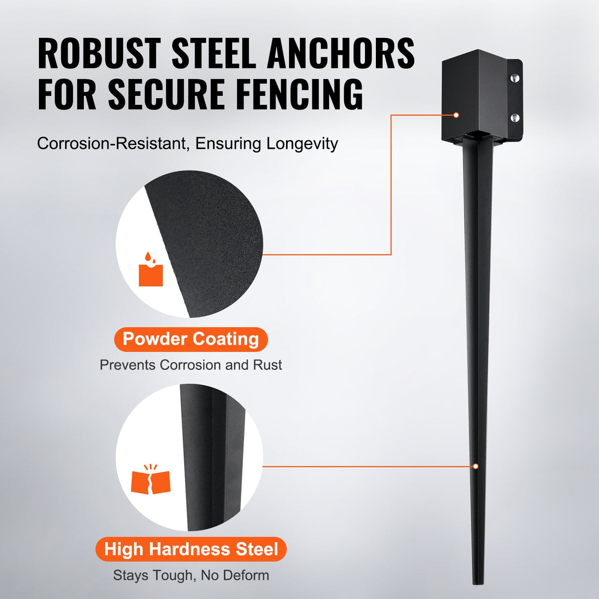 VEVOR Fence Post Anchor Ground Spike, 8 Pack 36 x 4 x 4 Inches Outer Diameter (Inner Diameter 3.5 x3.5 Inches), Metal Black Powder Coated Post Stake Ground, for Mailbox Deck Garden Railing - FXDD35YC36YCFYQFFV0 - view 4
