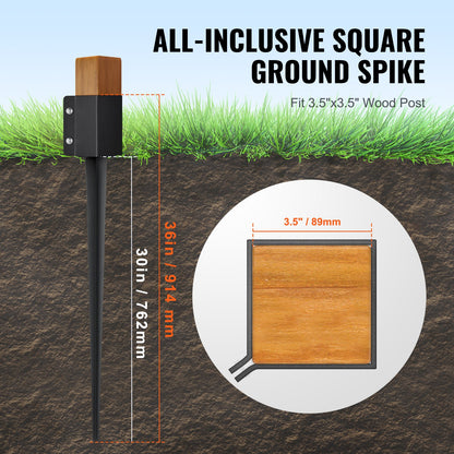 VEVOR Fence Post Anchor Ground Spike, 4 Pack 36 x 4 x 4 Inches Outer Diameter (Inner Diameter 3.5 x3.5 Inches), Metal Black Powder Coated Post Stake Ground, for Mailbox Deck Garden Railing - FXDD35YC36YCP7NVLV0 - view 5