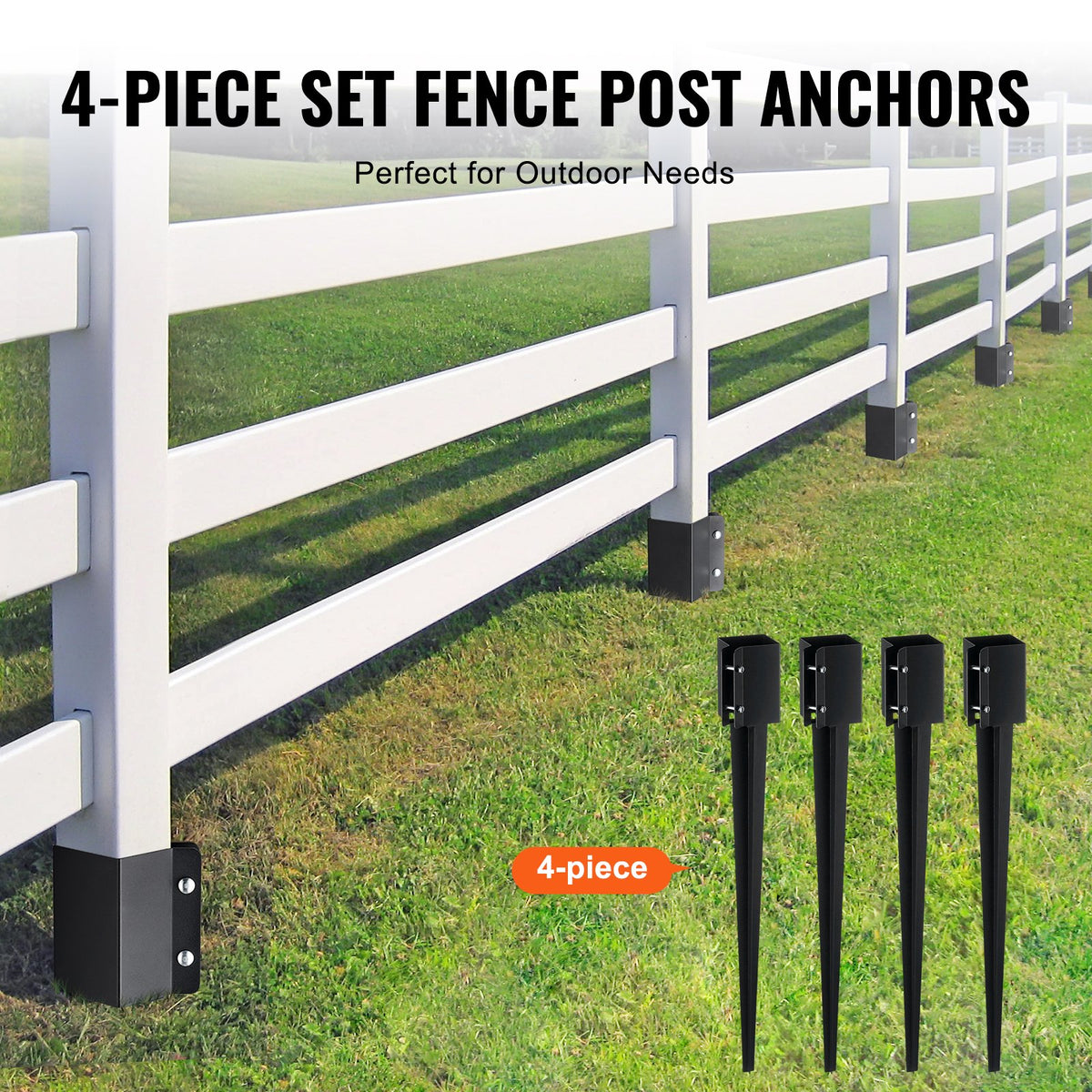 VEVOR Fence Post Anchor Ground Spike, 4 Pack 36 x 4 x 4 Inches Outer Diameter (Inner Diameter 3.5 x3.5 Inches), Metal Black Powder Coated Post Stake Ground, for Mailbox Deck Garden Railing - FXDD35YC36YCP7NVLV0 - view 6
