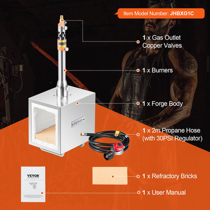 VEVOR Portable Propane Forge, 1 Burner, 2600℉ Tool and Knife Making Blacksmithing Farrier Forge, Large Capacity Square Shape, Stainless Steel Gas Forging Tools and Equipment, Use for Metal Forging - FXDZL1GHQSYMVRTXR001V0 - view 8