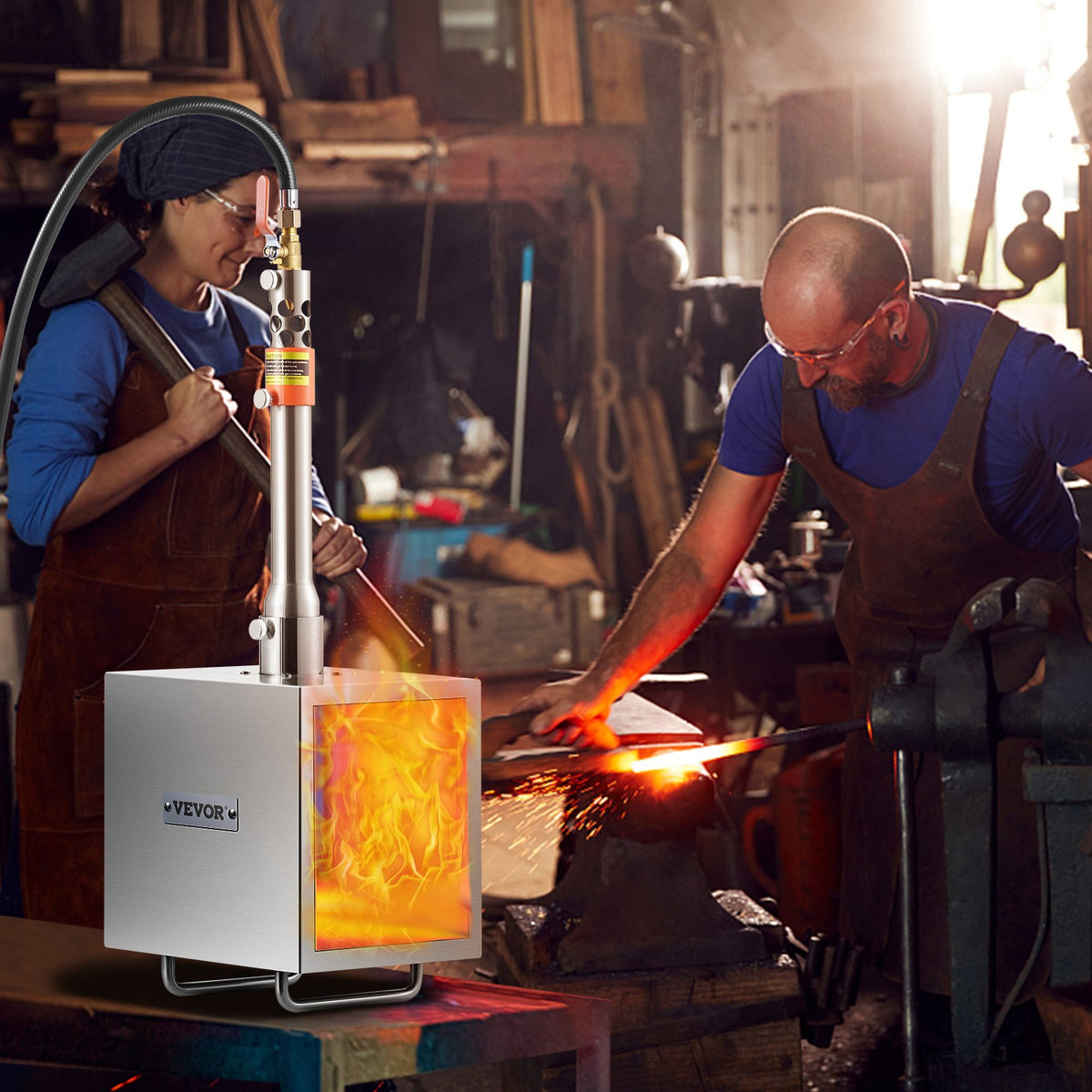 VEVOR Portable Propane Forge, 1 Burner, 2600℉ Tool and Knife Making Blacksmithing Farrier Forge, Large Capacity Square Shape, Stainless Steel Gas Forging Tools and Equipment, Use for Metal Forging - FXDZL1GHQSYMVRTXR001V0 - view 9