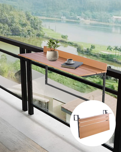 VEVOR Balcony Hanging Table, 15 x 39 in Folding Balcony Railing Table, Outdoor Balcony Bar Table for Railings, 5-Level Adjustable, Fit Railing from 1" to 5.3", Serving Table for Patio & Deck - FXGZFM15INCH2IBS1V0 - view 1