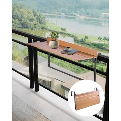 VEVOR Balcony Hanging Table, 15 x 39 in Folding Balcony Railing Table, Outdoor Balcony Bar Table for Railings, 5-Level Adjustable, Fit Railing from 1" to 5.3", Serving Table for Patio & Deck - FXGZFM15INCH2IBS1V0 - view 2