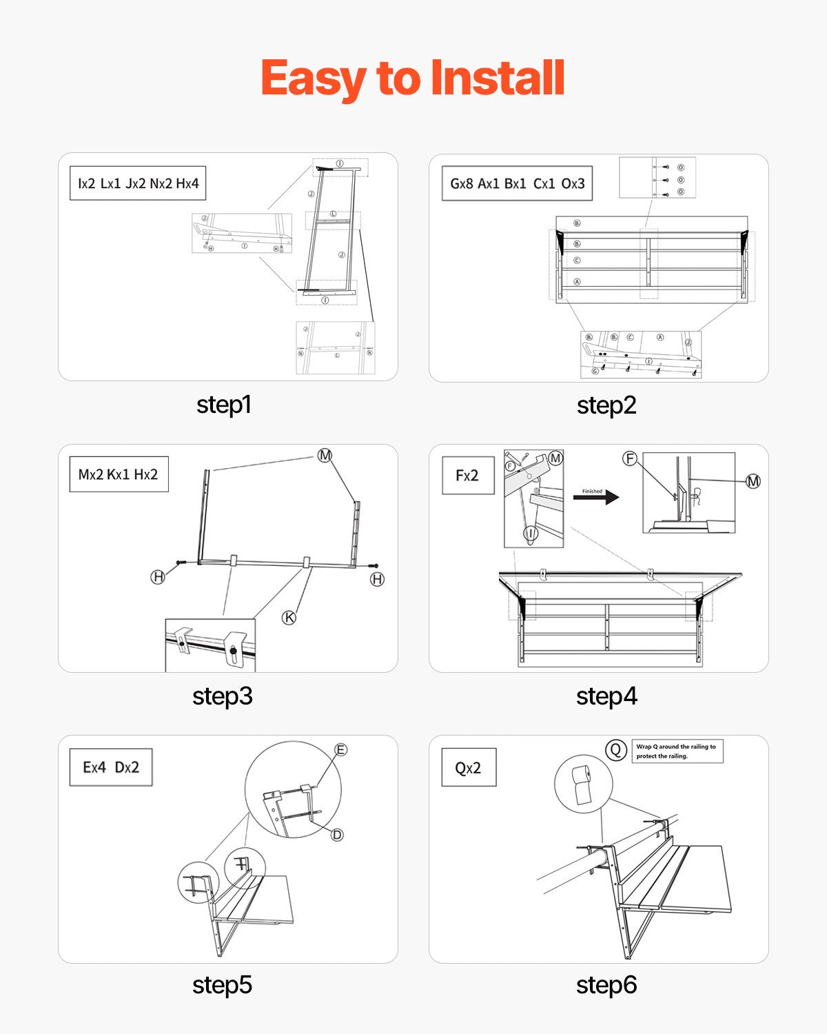 VEVOR Balcony Hanging Table, 15 x 39 in Folding Balcony Railing Table, Outdoor Balcony Bar Table for Railings, 5-Level Adjustable, Fit Railing from 1" to 5.3", Serving Table for Patio & Deck - FXGZFM15INCH2IBS1V0 - view 5