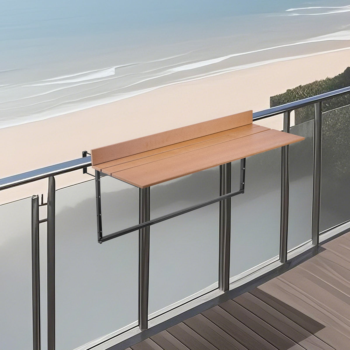 VEVOR Balcony Hanging Table, 15 x 39 in Folding Balcony Railing Table, Outdoor Balcony Bar Table for Railings, 5-Level Adjustable, Fit Railing from 1" to 5.3", Serving Table for Patio & Deck - FXGZFM15INCH2IBS1V0 - view 9