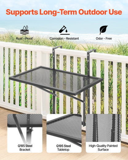 VEVOR Balcony Hanging Table, 19 x 24 in Metal Folding Balcony Railing Table, Outdoor Balcony Bar Table for Railings, 5-Level Adjustable, Fit Railing from 1" to 4.7", Serving Table for Patio & Deck - FXGZJS19INCHGLWKXV0 - view 3