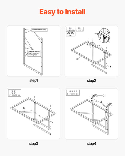 VEVOR Balcony Hanging Table, 19 x 24 in Metal Folding Balcony Railing Table, Outdoor Balcony Bar Table for Railings, 5-Level Adjustable, Fit Railing from 1" to 4.7", Serving Table for Patio & Deck - FXGZJS19INCHGLWKXV0 - view 5