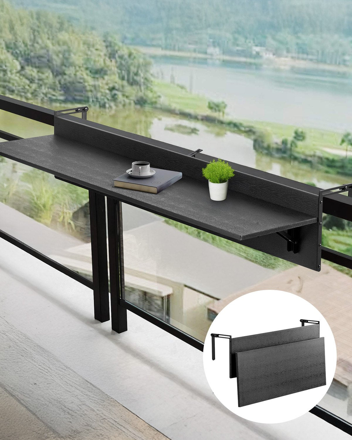 VEVOR Balcony Hanging Table, 12 x 48 in Folding Balcony Railing Table, Outdoor Balcony Bar Table for Railings, 50 lbs Loading, Fit Railing from 1" to 4.3", Serving Table for Patio & Deck - FXGZMZ12INCH0ANITV0 - view 1