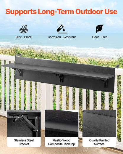 VEVOR Balcony Hanging Table, 12 x 48 in Folding Balcony Railing Table, Outdoor Balcony Bar Table for Railings, 50 lbs Loading, Fit Railing from 1" to 4.3", Serving Table for Patio & Deck - FXGZMZ12INCH0ANITV0 - view 3