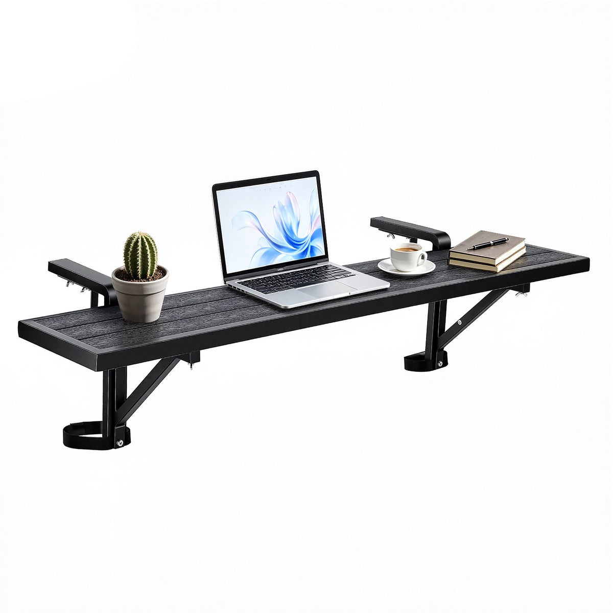 VEVOR Balcony Hanging Table 49" x 9.4" 60 lbs Balcony Railing Bar Table, for Outdoor Patio Garden Deck Use, Fits 1"-2.6" Rails, Adjustable Bracket Spacing, Durable Wood-Plastic Composite Material - FXGZSM10INCHXWOPK001V0 - view 1