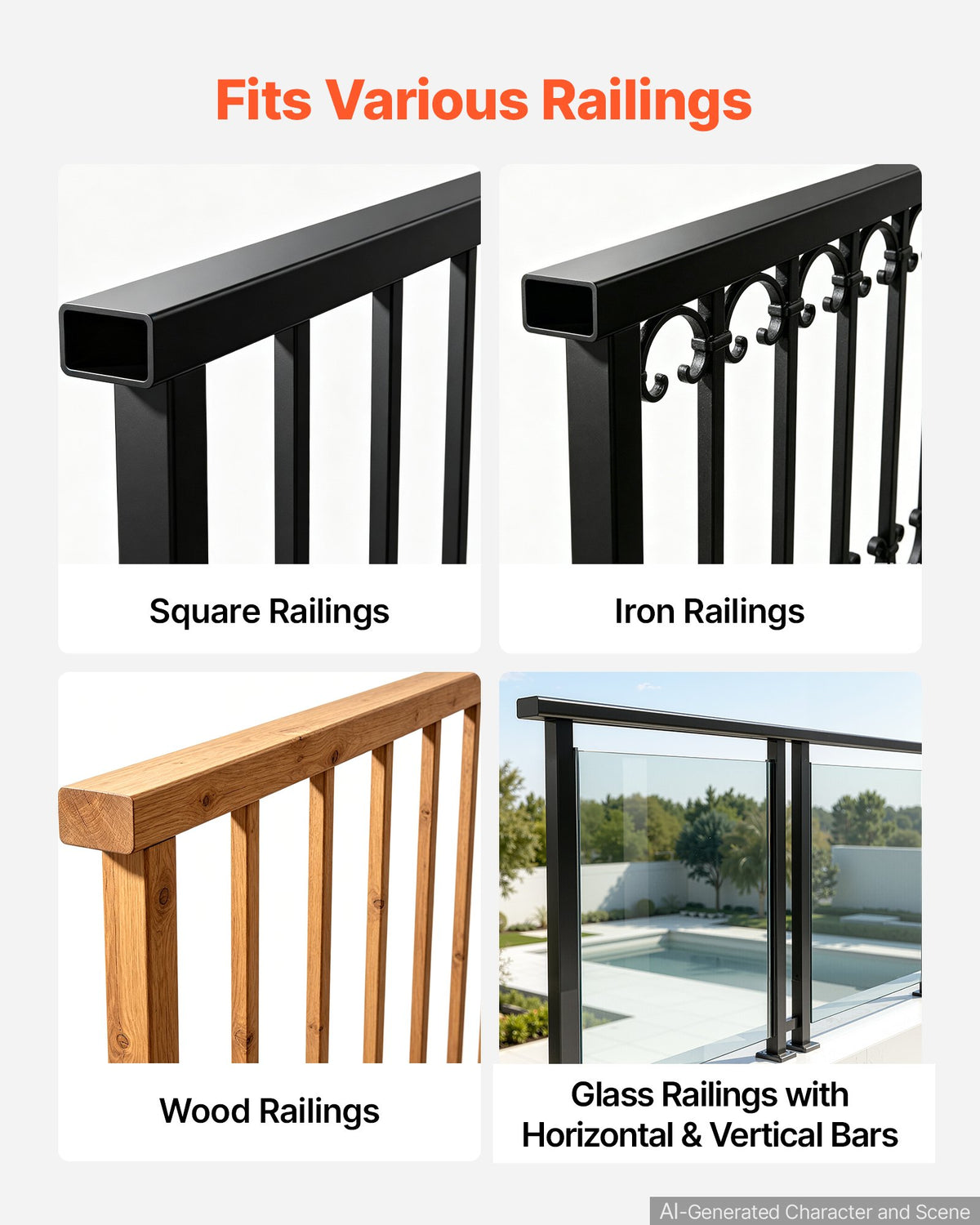 VEVOR Balcony Hanging Table 49" x 9.4" 60 lbs Balcony Railing Bar Table, for Outdoor Patio Garden Deck Use, Fits 1"-2.6" Rails, Adjustable Bracket Spacing, Durable Wood-Plastic Composite Material - FXGZSM10INCHXWOPK001V0 - view 7