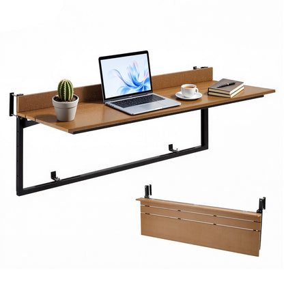 VEVOR Balcony Hanging Table 47.2" x 14.6" 60 lbs Folding Railing Bar Table, for Outdoor Patio Garden Deck Use, Fits 1.4"-2.4" Rails, 5-Level Adjustable Height, Durable Wood-Plastic Composite Material - FXGZSM15INCHG96Z1001V0 - view 1