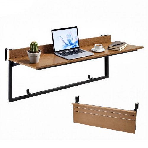 VEVOR Balcony Hanging Table 47.2" x 14.6" 60 lbs Folding Railing Bar Table, for Outdoor Patio Garden Deck Use, Fits 1.4"-2.4" Rails, 5-Level Adjustable Height, Durable Wood-Plastic Composite Material - FXGZSM15INCHG96Z1001V0 - view 2