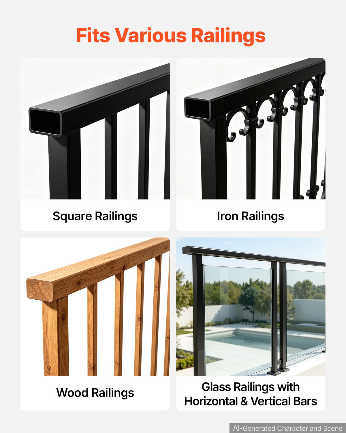 VEVOR Balcony Hanging Table 47.2" x 14.6" 60 lbs Folding Railing Bar Table, for Outdoor Patio Garden Deck Use, Fits 1.4"-2.4" Rails, 5-Level Adjustable Height, Durable Wood-Plastic Composite Material - FXGZSM15INCHG96Z1001V0 - view 7