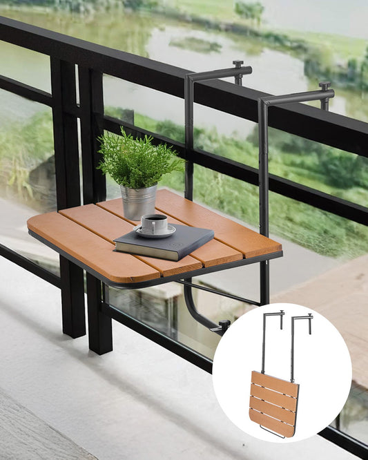VEVOR Balcony Hanging Table, 25 x 24 in Folding Balcony Railing Table, Outdoor Balcony Bar Table for Railings, 4-Level Adjustable, Fit Railing from 1" to 8.27", Serving Table for Patio & Deck - FXGZSM25INCHDZVCRV0 - view 1