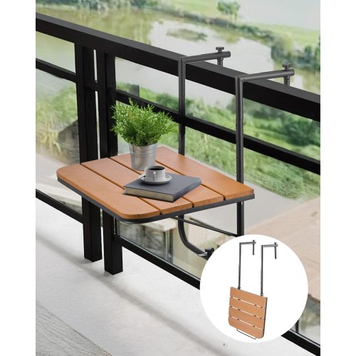 VEVOR Balcony Hanging Table, 25 x 24 in Folding Balcony Railing Table, Outdoor Balcony Bar Table for Railings, 4-Level Adjustable, Fit Railing from 1" to 8.27", Serving Table for Patio & Deck - FXGZSM25INCHDZVCRV0 - view 2