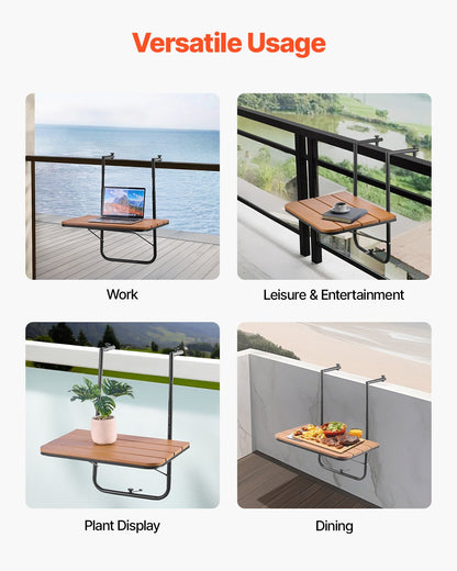 VEVOR Balcony Hanging Table, 25 x 24 in Folding Balcony Railing Table, Outdoor Balcony Bar Table for Railings, 4-Level Adjustable, Fit Railing from 1" to 8.27", Serving Table for Patio & Deck - FXGZSM25INCHDZVCRV0 - view 7