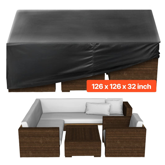 VEVOR Patio Furniture Cover, 420D Heavy Duty Waterproof Outdoor Dining Table and Chairs Cover, Large Squre Patio Table Covers with Air Vent for All Weather, 126L x 126W x 32H inch, Black - FXJJZNJB1261PIV0H001V0 - view 1