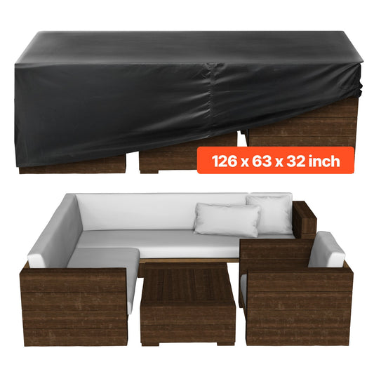 VEVOR Patio Furniture Cover, 420D Heavy Duty Waterproof Outdoor Dining Table and Chairs Cover, Large Rectangular Patio Table Covers with Air Vent for All Weather, 126L x 63W x 28H inch, Black - FXJJZNJB1266BTTBB001V0 - view 1