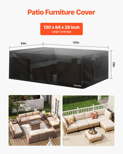 VEVOR Patio Furniture Cover, 420D Heavy Duty Waterproof Outdoor Dining Table and Chairs Cover, Large Rectangular Patio Table Covers with Air Vent for All Weather, 130L x 84W x 28H inch, Black - FXJJZNJB1308Q1CA8001V0 - view 3