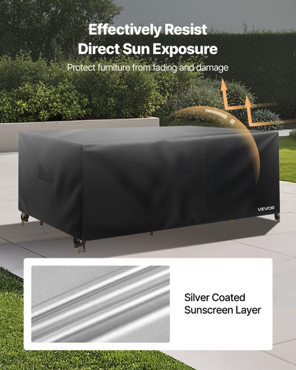 VEVOR Patio Furniture Cover, 420D Heavy Duty Waterproof Outdoor Dining Table and Chairs Cover, Large Rectangular Patio Table Covers with Air Vent for All Weather, 130L x 84W x 28H inch, Black - FXJJZNJB1308Q1CA8001V0 - view 6