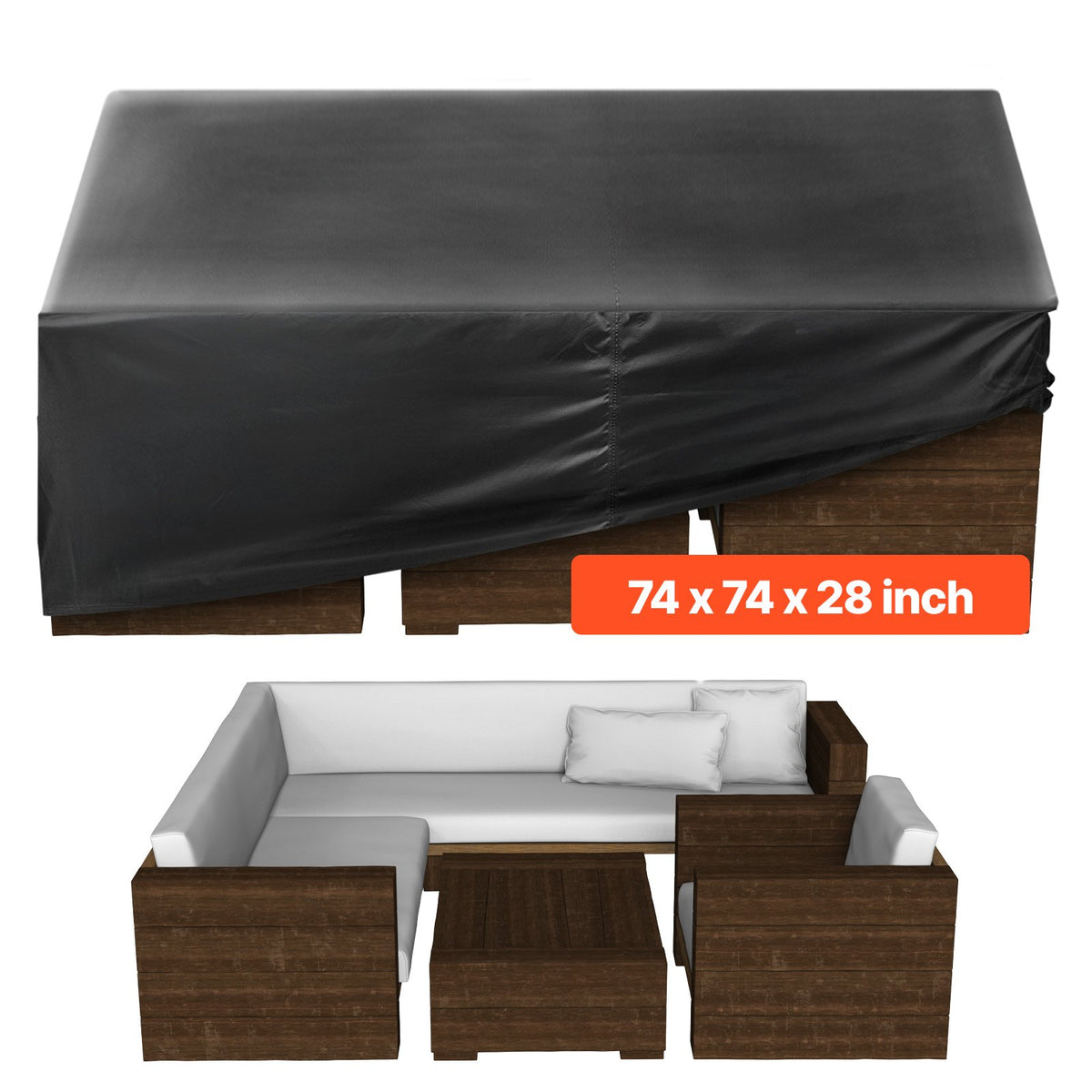 VEVOR Patio Furniture Cover, 420D Heavy Duty Waterproof Outdoor Dining Table and Chairs Cover, Large Squre Patio Table Covers with Air Vent for All Weather, 74L x 74W x 28H inch, Black - FXJJZNJB7474KBY5N001V0 - view 1