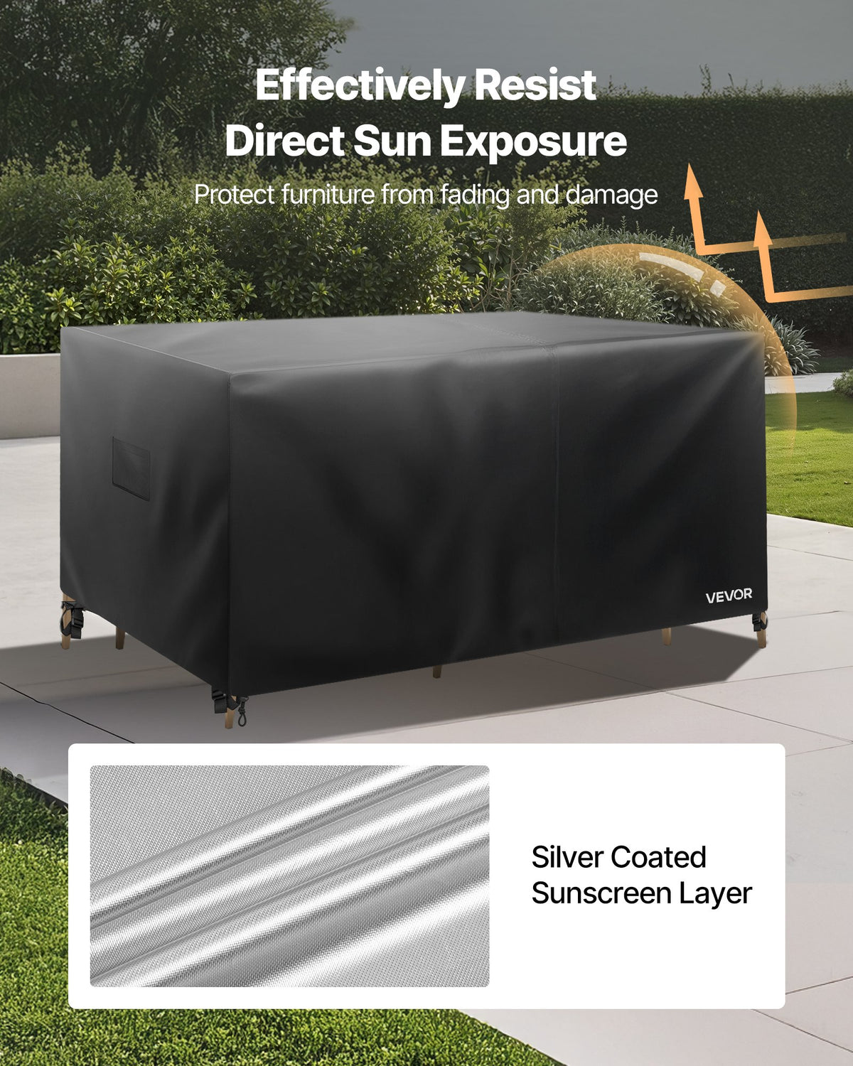 VEVOR Patio Furniture Cover, 420D Heavy Duty Waterproof Outdoor Dining Table and Chairs Cover, Large Squre Patio Table Covers with Air Vent for All Weather, 74L x 74W x 28H inch, Black - FXJJZNJB7474KBY5N001V0 - view 6