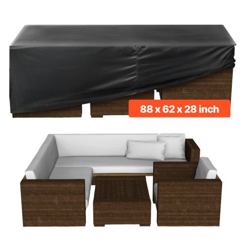 VEVOR Patio Furniture Cover, 420D Heavy Duty Waterproof Outdoor Dining Table and Chairs Cover, Large Rectangular Patio Table Covers with Air Vent for All Weather, 88L x 62W x 28H inch, Black - FXJJZNJB8862U7KKZ001V0 - view 2