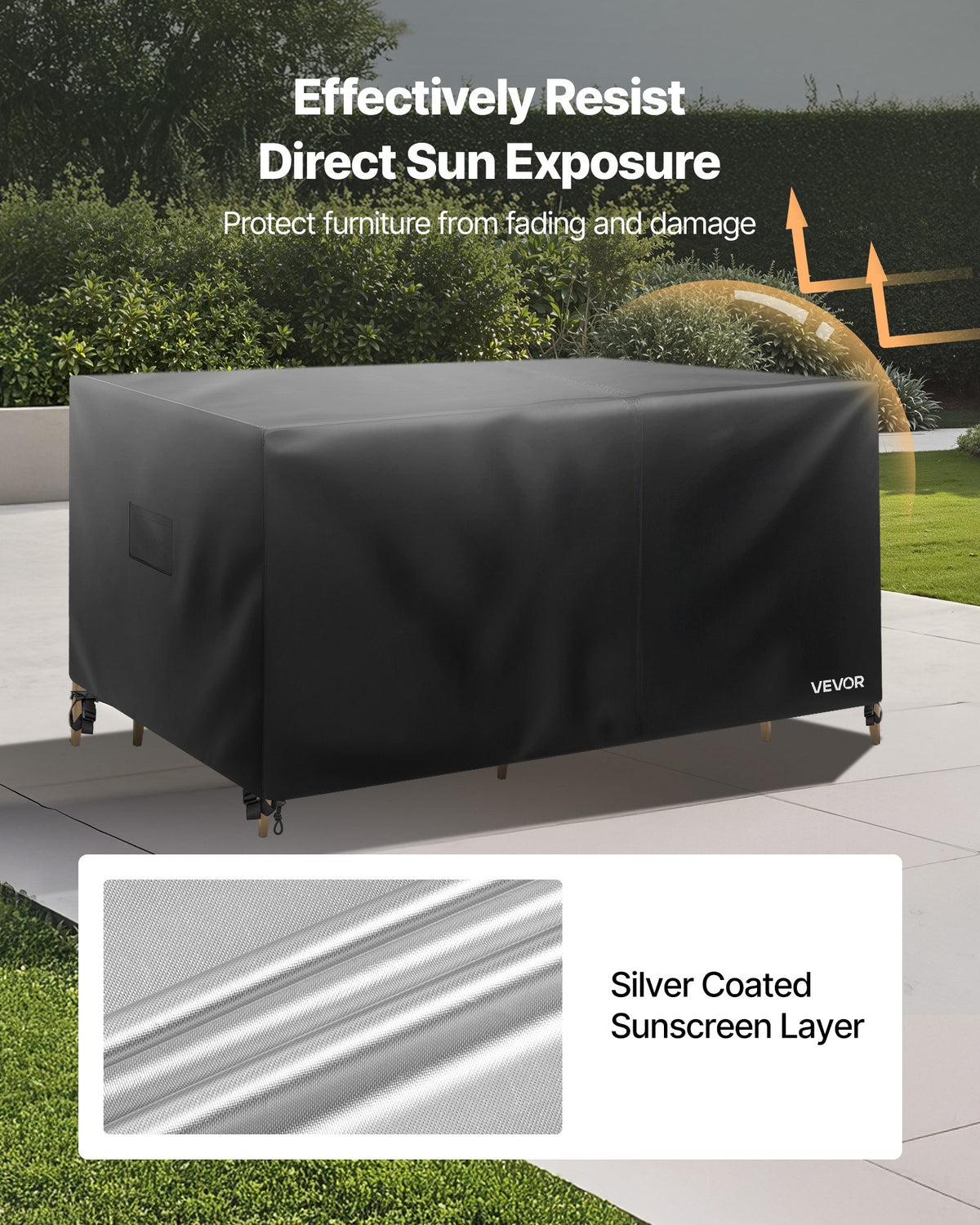 VEVOR Patio Furniture Cover, 420D Heavy Duty Waterproof Outdoor Dining Table and Chairs Cover, Large Squre Patio Table Covers with Air Vent for All Weather, 94L x 94W x 28H inch, Black - FXJJZNJB9494LJL1F001V0 - view 6