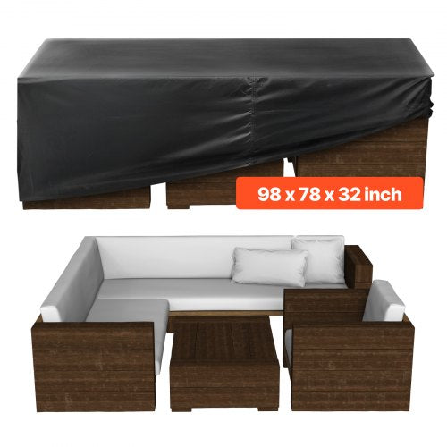 VEVOR Patio Furniture Cover, 420D Heavy Duty Waterproof Outdoor Dining Table and Chairs Cover, Large Rectangular Patio Table Covers with Air Vent for All Weather, 98L x 78W x 32H inch, Black - FXJJZNJB9878RTL01001V0 - view 2