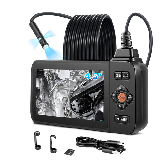 VEVOR Triple Lens Endoscope with Light, 4.5" HD IPS Screen Industrial Borescope Camera, 8 + 2 Lights, 8X Zoom, IP67 Waterproof Inspection Snake Camera for Automotive, Plumbing (16.4FT Rigid Cable) - FXKQXNKJ45INSXL8O001V9 - view 1