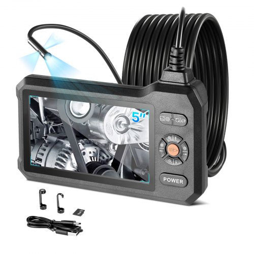 VEVOR Triple Lens Endoscope with Light, 5" HD IPS Screen Industrial Borescope, 1280 x 720 Lens, 8 + 2 LEDs, 8X Zoom, IP67 Waterproof Inspection Snake Camera for Auto, Plumbing (16.4FT Rigid Cable) - FXKQXNKJ5INCD18VS001V9 - view 2