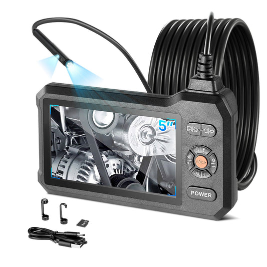 VEVOR Dual Lens Endoscope with Light, 5" HD IPS Screen Industrial Borescope Camera, 0.22-inch Slim Lens, 8X Zoom, IP67 Waterproof Inspection Snake Camera for Automotive, Plumbing (16.4FT Rigid Cable) - FXKQXNKJ5INCJAKLU001V9 - view 1