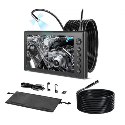 VEVOR Triple Lens Endoscope with Dual-Cable Setup, Industrial Borescope with Light, 7" HD IPS Spilt-Screen, 8 + 2 LEDs, 8X Zoom, IP67 Waterproof Snake Camera for Auto, Plumbing (16.4FT + 9.8FT Cables) - FXKQXNKJ7INCV1MTD001V9 - view 2