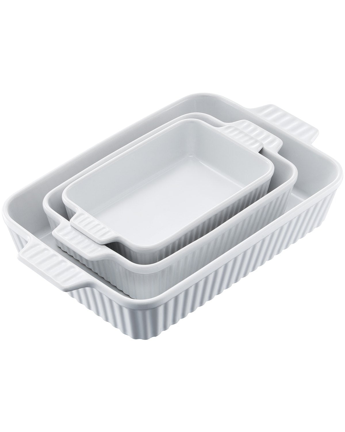 VEVOR Ceramic Baking Dish, 9" x 13", Bakeware Set of 3, Rectangular Casserole Dish Set, Baking Pans with Handles, Oven Secure, Lasagna Pans Deep for Cooking, Thanksgiving & Christmas Present, White - FXTCKP3JT139OAJO4V0 - view 1