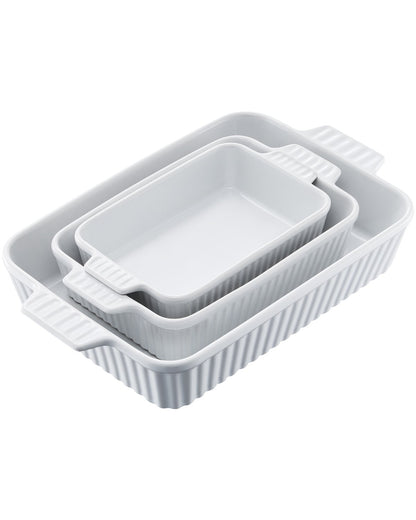 VEVOR Ceramic Baking Dish, 9" x 13", Bakeware Set of 3, Rectangular Casserole Dish Set, Baking Pans with Handles, Oven Secure, Lasagna Pans Deep for Cooking, Thanksgiving & Christmas Present, White - FXTCKP3JT139OAJO4V0 - view 1