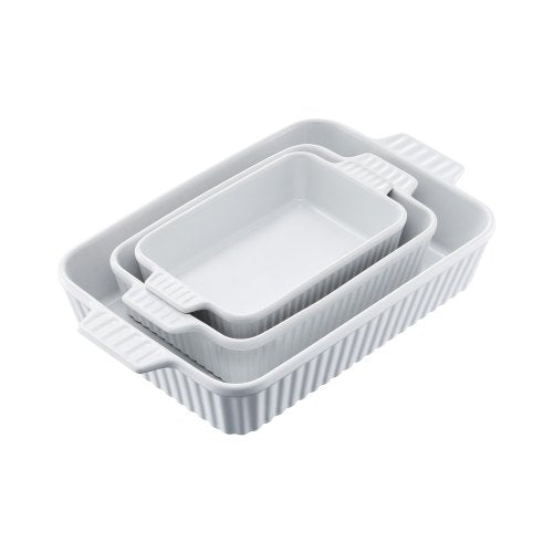 VEVOR Ceramic Baking Dish, 9" x 13", Bakeware Set of 3, Rectangular Casserole Dish Set, Baking Pans with Handles, Oven Secure, Lasagna Pans Deep for Cooking, Thanksgiving & Christmas Present, White - FXTCKP3JT139OAJO4V0 - view 2