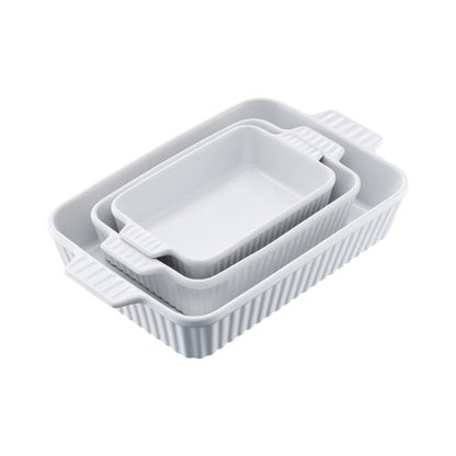 VEVOR Ceramic Baking Dish, 9" x 13", Bakeware Set of 3, Rectangular Casserole Dish Set, Baking Pans with Handles, Oven Secure, Lasagna Pans Deep for Cooking, Thanksgiving & Christmas Present, White - FXTCKP3JT139OAJO4V0 - view 2