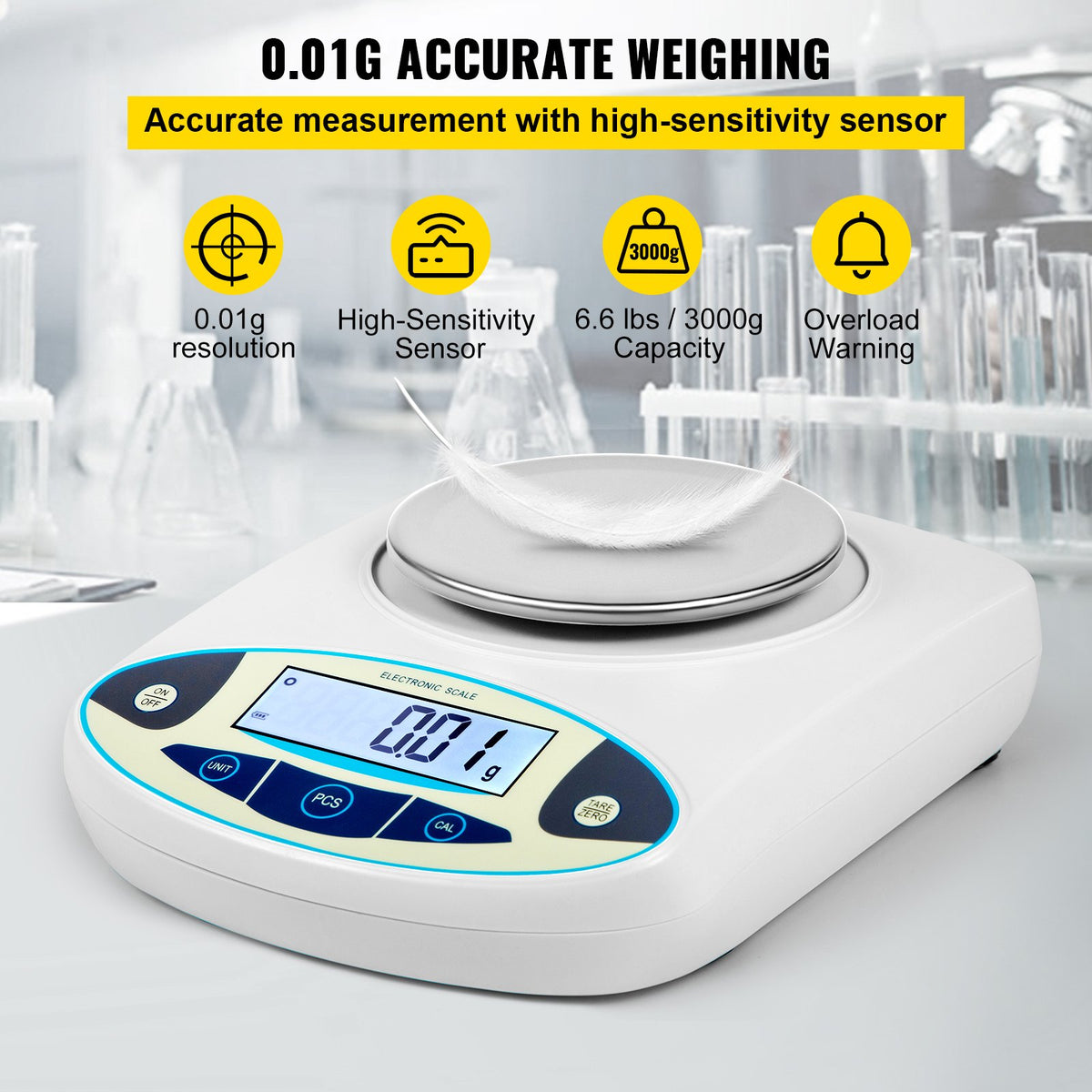 VEVOR Lab Scale Analytical Balance, 3000g x 0.01g Accuracy High Precision Lab Scale 13 Units Conversion Scientific Digital Laboratory Balance Scale for Lab, Jewelry, Industrial, - FXTPMC3000G20TVVRV1 - view 3