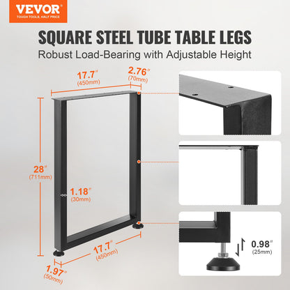VEVOR Square Steel Table Legs, 28x17.7 in, Set of 2 - view 2