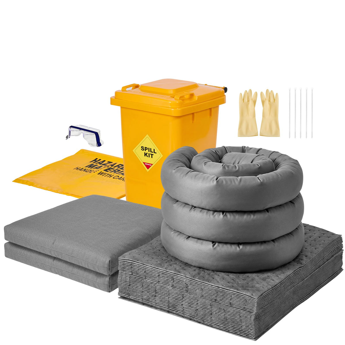VEVOR Complete Spill Absorbent Kit for Oil & Water, 40PCS Heavy-Duty Oil Absorbent Pads, 3 Socks, 2 Pillows, 5 Hazardous Material Bags, 20-Gallon Wheeled Drum for Garage Workshop Spill Control - FYCKZQJYPTYXBMPDK001V0 - view 1