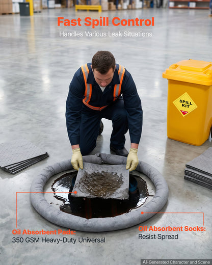 VEVOR Complete Spill Absorbent Kit for Oil & Water, 40PCS Heavy-Duty Oil Absorbent Pads, 3 Socks, 2 Pillows, 5 Hazardous Material Bags, 20-Gallon Wheeled Drum for Garage Workshop Spill Control - FYCKZQJYPTYXBMPDK001V0 - view 6