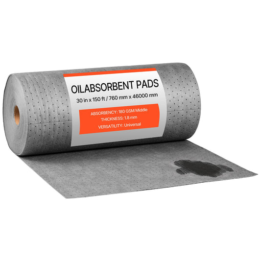 VEVOR Oil & Water Absorbent Pads, 30 in x 150 ft 1-Roll, Medium-Duty Spill Absorbing Pads, Universal for Gasoline, Engine, Oil, Water, Coolant