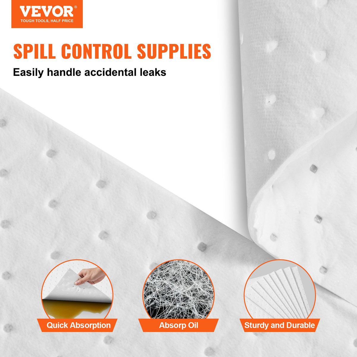 VEVOR Spill Absorbent Pads, Oil Absorbing Mat Absorbs up 20 Gal, 15" L x20" W Polypropylene Absorbent Pad for Oil Only, Oil Spill Mats Pack of 100 - FYCKZYPJXYXXGRMFBV0 - view 3