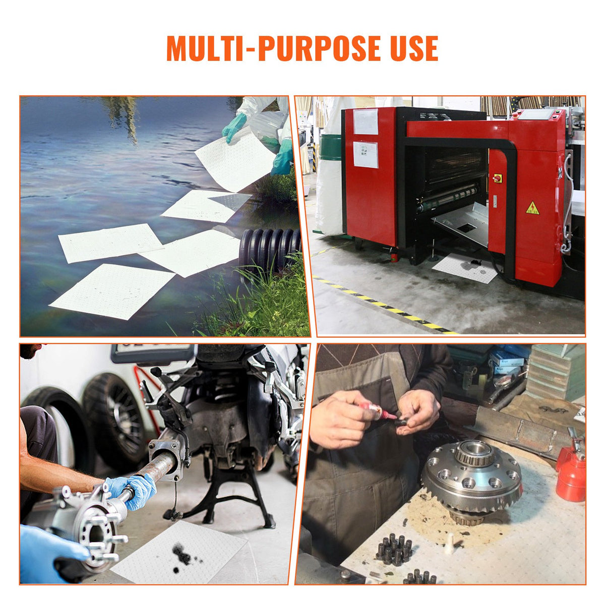 VEVOR Spill Absorbent Pads, Oil Absorbing Mat Absorbs up 20 Gal, 15" L x20" W Polypropylene Absorbent Pad for Oil Only, Oil Spill Mats Pack of 100 - FYCKZYPJXYXXGRMFBV0 - view 7