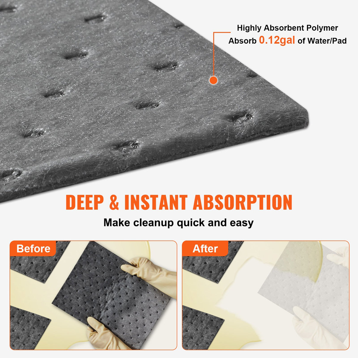 VEVOR Spill Absorbent Pads, Universal Absorbing Mat Absorbs up 12 Gal, 13" L x10" W Polypropylene Absorbent Pad for Oil, Water and Other Liquids, Pack of 100 - FYCKZYPTYXXS5YJ6NV0 - view 4