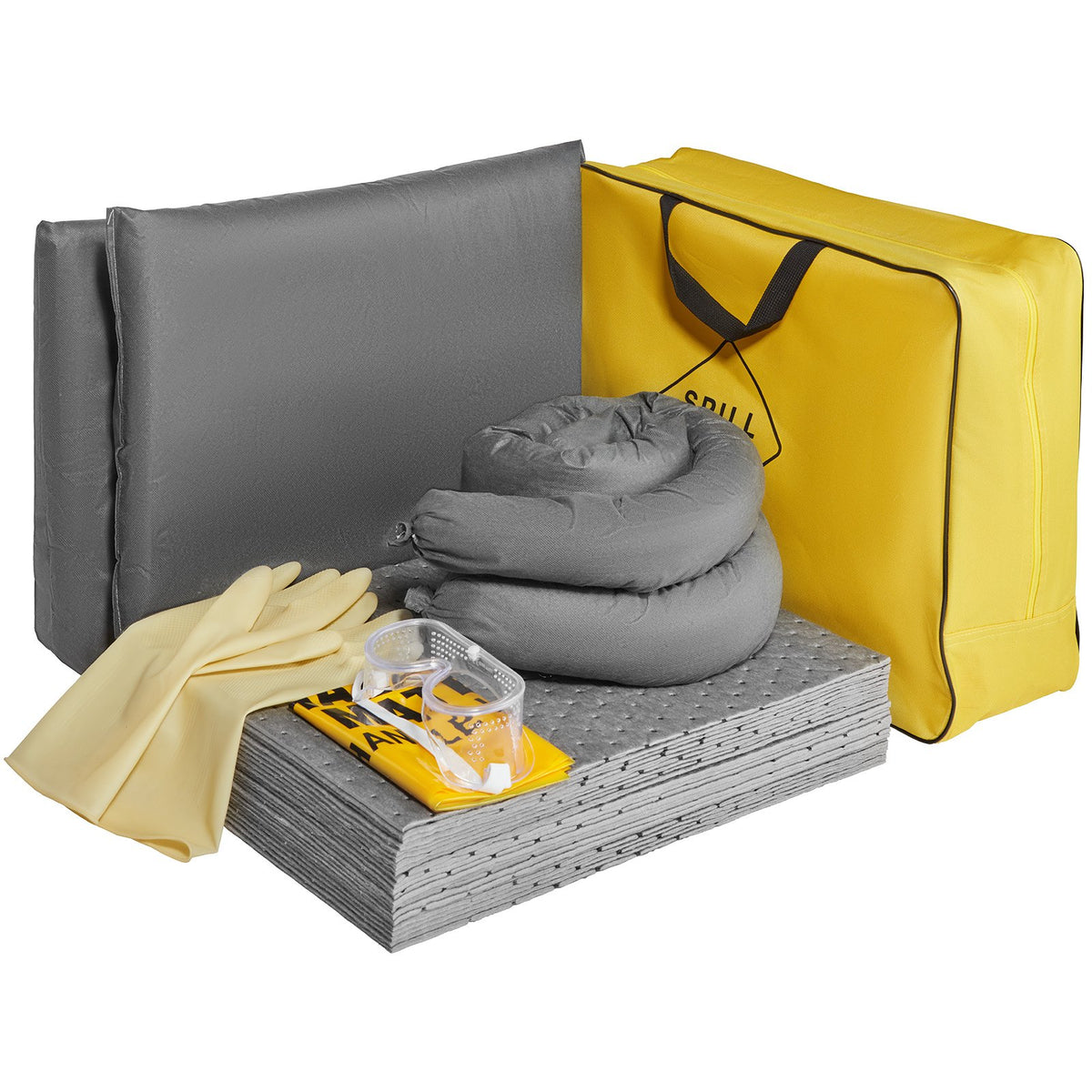 VEVOR Universal Spill Kit, Spill Control Supplies 43 pcs, Includes 30 Universal Sorbent Pads, 2 Universal Sorbent Socks 3"x4', 2 Disposal Pillows, Rubber Gloves, and Bag - FYCKZYPTYXXSB12WKV0 - view 1