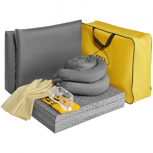 VEVOR Universal Spill Kit, Spill Control Supplies 43 pcs, Includes 30 Universal Sorbent Pads, 2 Universal Sorbent Socks 3"x4', 2 Disposal Pillows, Rubber Gloves, and Bag - FYCKZYPTYXXSB12WKV0 - view 2