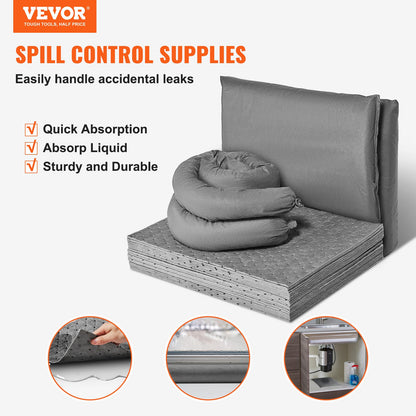 VEVOR Universal Spill Kit, Spill Control Supplies 43 pcs, Includes 30 Universal Sorbent Pads, 2 Universal Sorbent Socks 3"x4', 2 Disposal Pillows, Rubber Gloves, and Bag - FYCKZYPTYXXSB12WKV0 - view 3