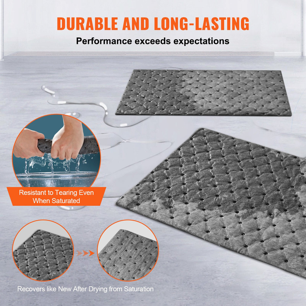 VEVOR Universal Spill Kit, Spill Control Supplies 43 pcs, Includes 30 Universal Sorbent Pads, 2 Universal Sorbent Socks 3"x4', 2 Disposal Pillows, Rubber Gloves, and Bag - FYCKZYPTYXXSB12WKV0 - view 6